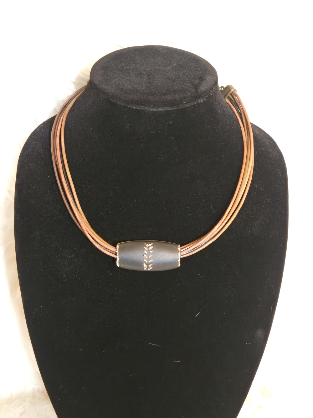 Chico's Brown Multi-Strand Leather Necklace with Reversible Bead